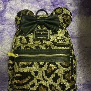 Loungefly Black and Gold Leopard Sequin Backpack NWT